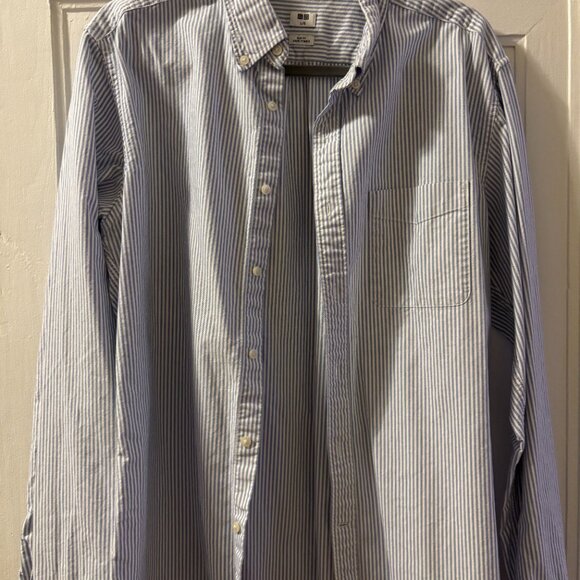 Uniqlo Blue & White Pinstripe Button-Up Shirt - Like New - Picture 4 of 4